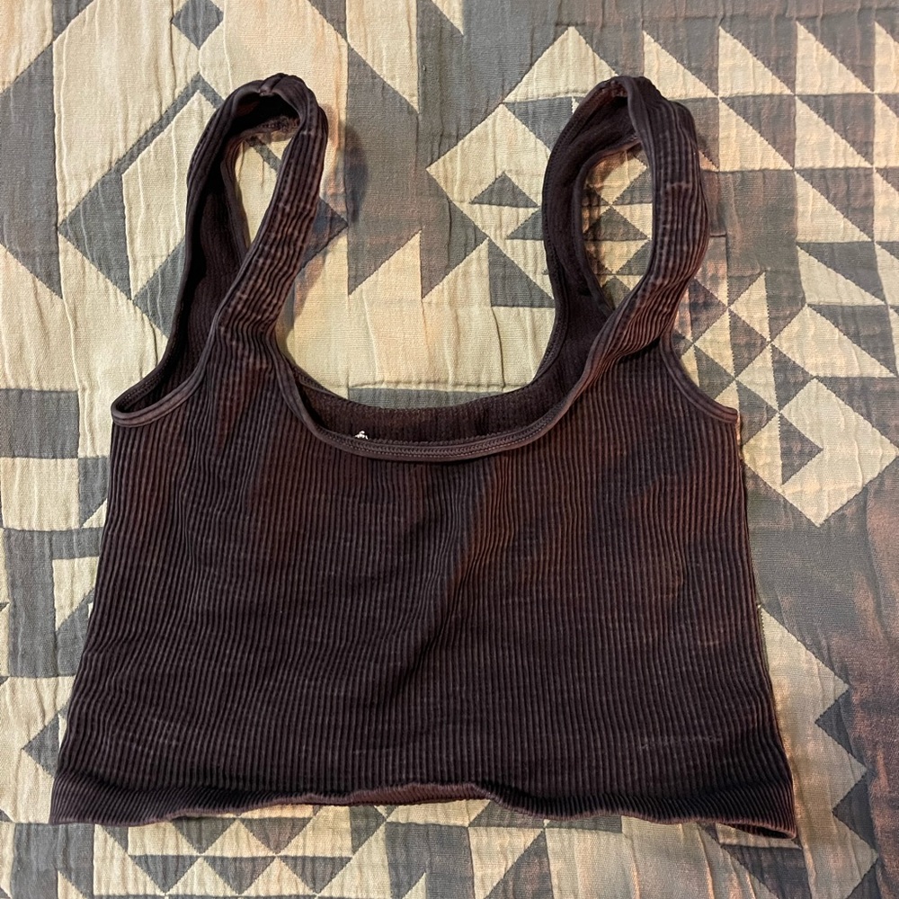 Free People Ribbed Black Crop Top